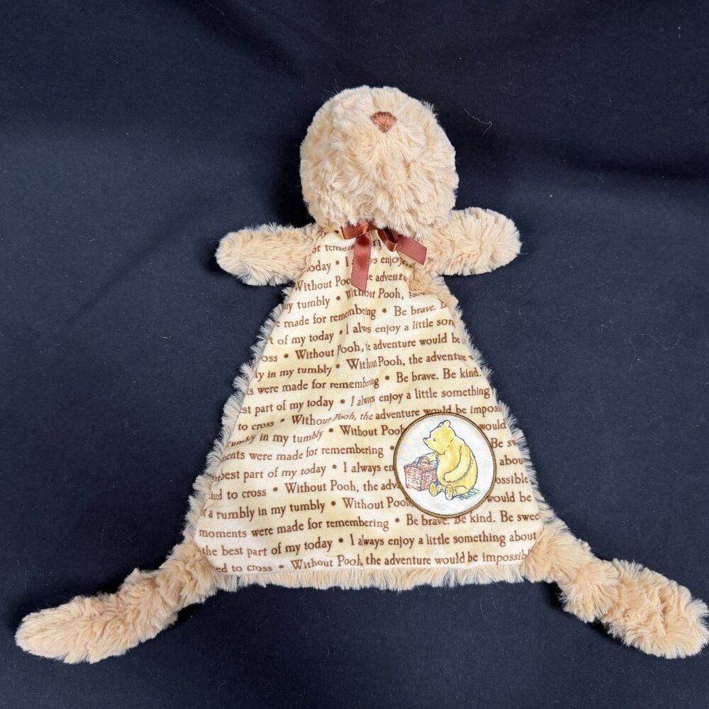 Disney Winnie The Pooh Beige Plush Security Blanket Lovie Lovey 13”